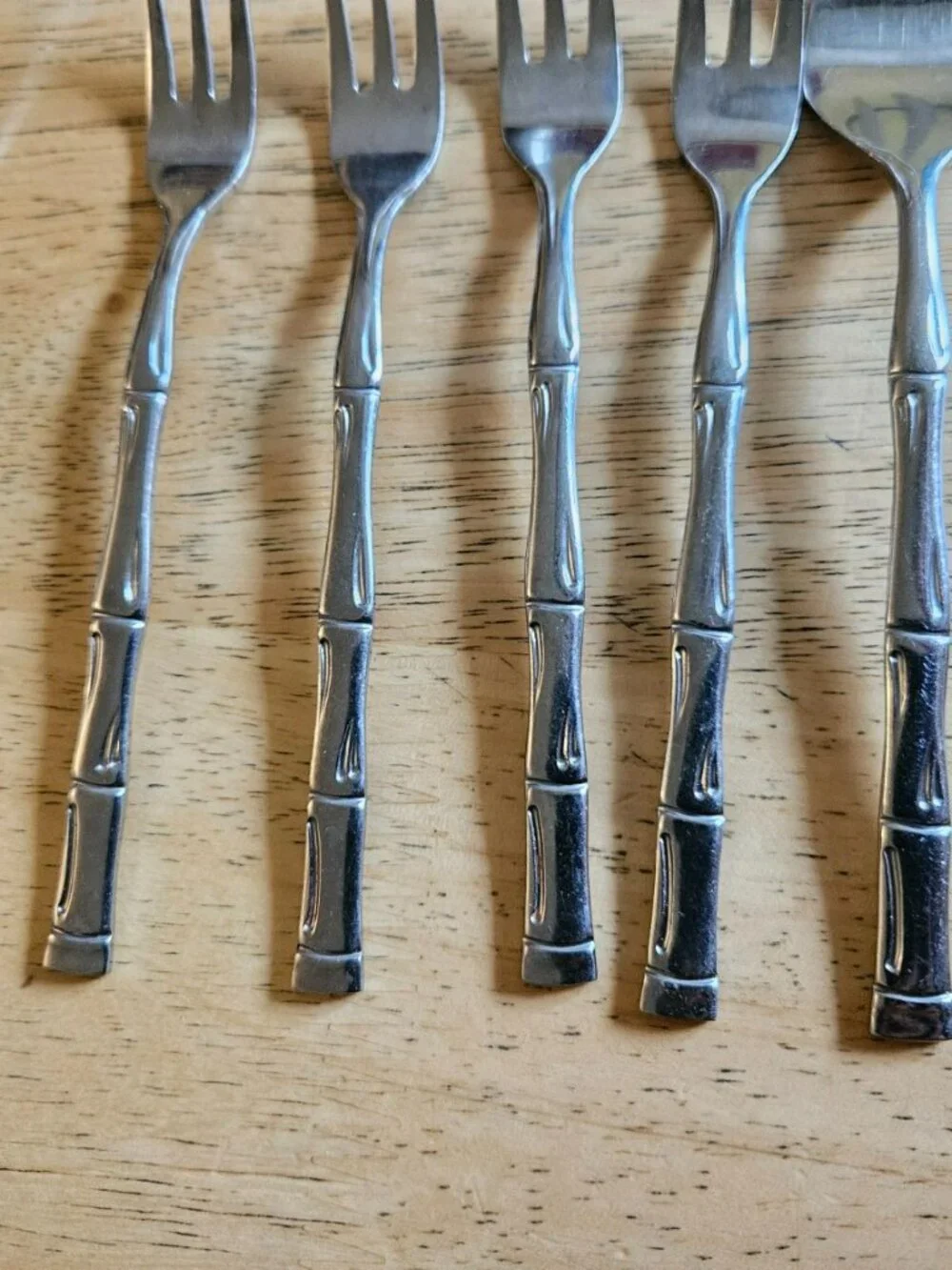Vintage Bamboo Flatware Lot 7 Stainless Korea Dinner Dessert Seafood Forks s1